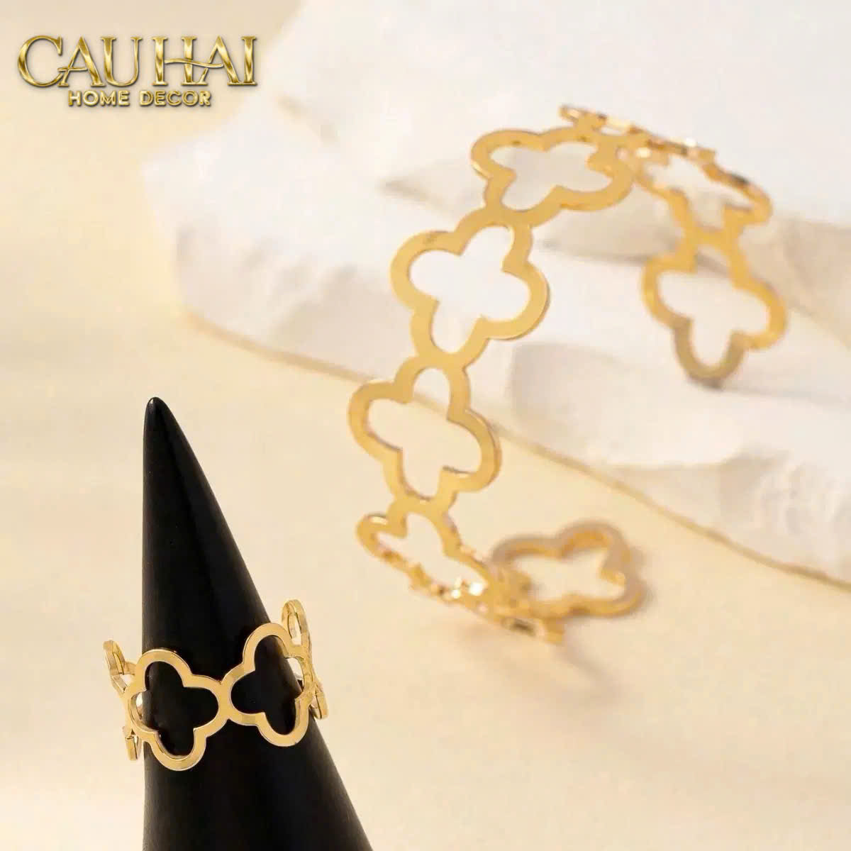Vòng Khăn Ăn - Napkin Ring Clover Fleur Monogram Quatrefoil-VÒNG KHĂN ĂN-Đối tác tại Trung Quốc theo từng đơn đặt hàng-CẬU HAI HOME DECOR