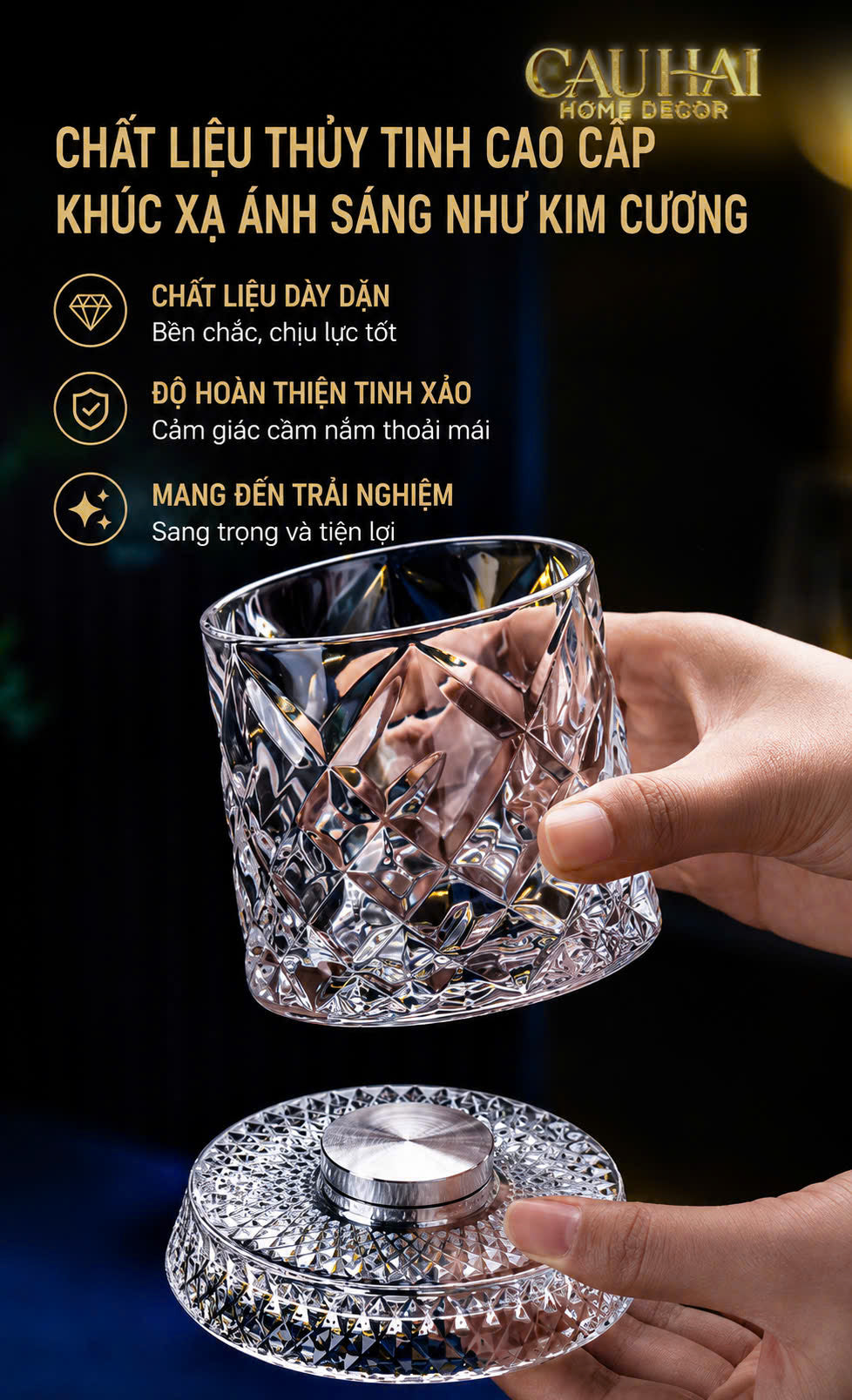 Set 2 Ly Whisky Thuỷ Tinh Đế Xoay - Éclet Spin Glass Set 2pcs