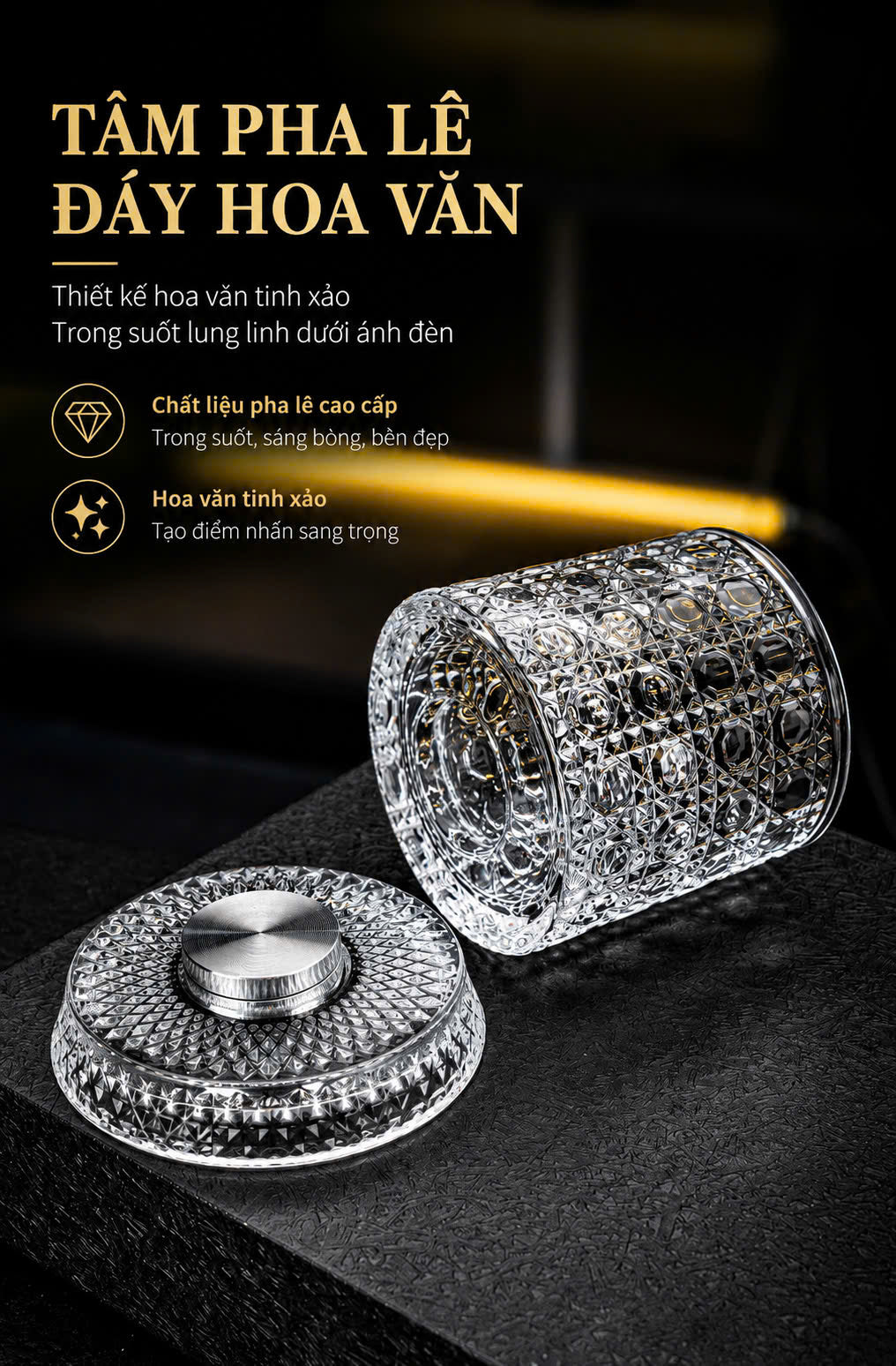 Set 2 Ly Whisky Thuỷ Tinh Đế Xoay - Prism Spin Glass Set 2pcs